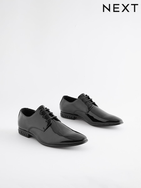 Black High Shine Jewel Trim Patent Derby Shoes (N44918) | £42