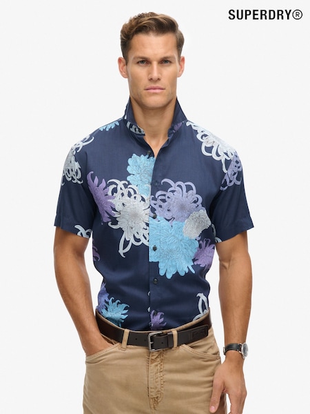 Superdry Chrysanthemum Navy Hawaiian Print Shirt (N46791) | £45
