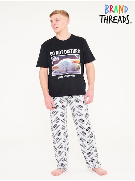 Brand Threads Black Mens Star Wars The Mandolorian 100% Cotton Pyjamas Set (N47283) | £25
