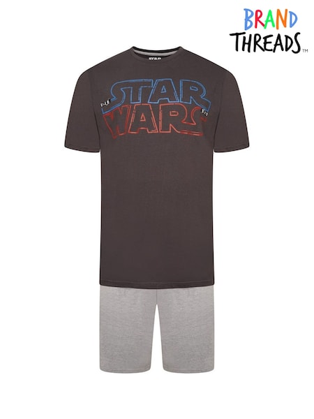 Brand Threads Grey Mens Star Wars 100% Cotton Short Pyjamas Set (N47285) | £18