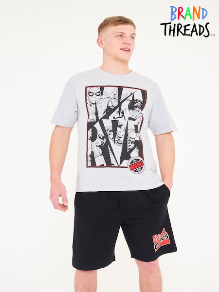 Brand Threads Grey Mens 100% Cotton Marvel Comics Short Pyjamas Set (N47300) | £22