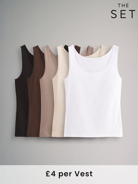 The Set Black/Brown/Neutral/Nude/White 5 Pack Scoop Neck Vests (N47303) | £20