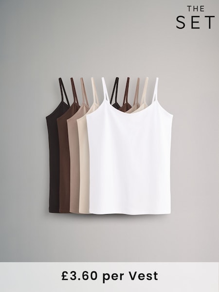The Set Black/Nude/White 5 Pack Thin Strap Vest Tops (N47328) | £20