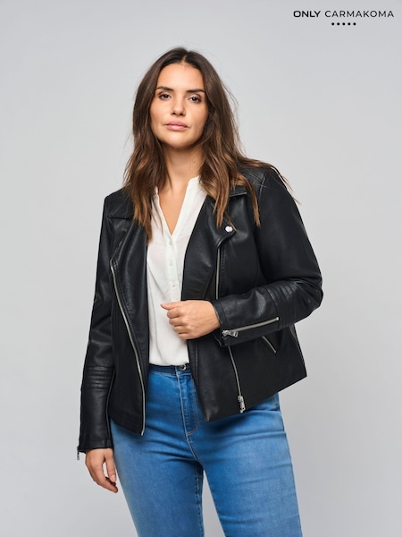 ONLY Curve Black Faux Fur Leather Biker Jacket (N47935) | £50
