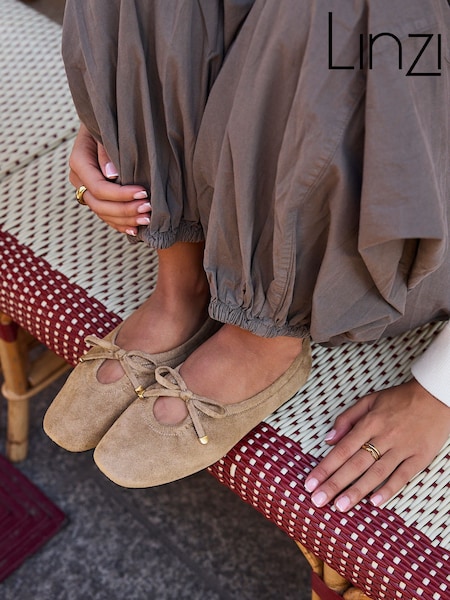 Natural - Linzi Arlo Ballet Pumps With Bow Detail