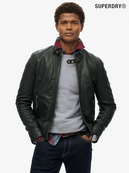 Superdry Black Leather Racer Jacket (N48897) | £250