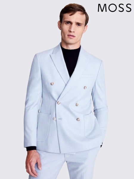 MOSS Blue Slim Fit Double Breasted Flannel Jacket (N48999) | £149