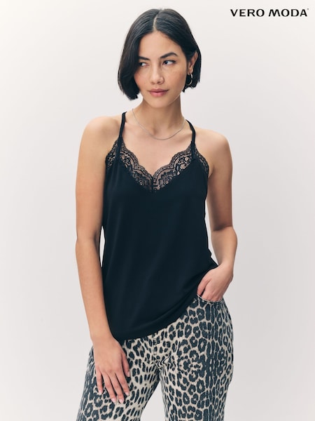 VERO MODA Black Lace Sleeveless Vest Top (N49038) | £24