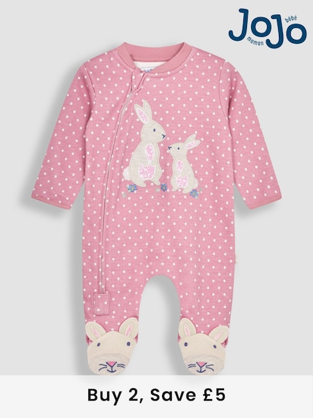 JoJo Maman Bébé Pink Bunny Appliqué Zip Sleepsuit (N49422) | £21