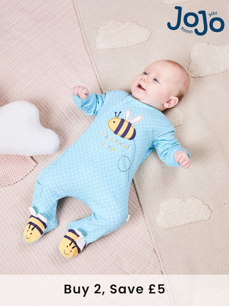JoJo Maman Bébé Duck Egg Bee Appliqué Zip Sleepsuit (N49423) | £21