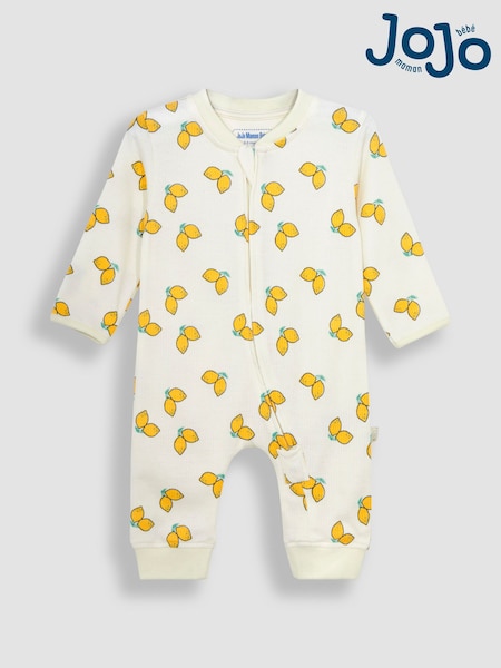 JoJo Maman Bébé Cream Lemon Printed Rib Footless Sleepsuit (N49448) | £12