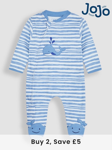 JoJo Maman Bébé Blue Whale Appliqué Zip Sleepsuit (N49463) | £21