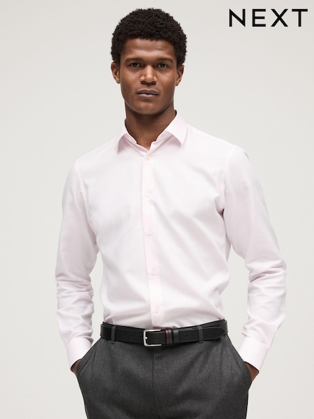 Light Pink Slim Fit Easy Care Textured Single Cuff Smart Shirt (N49525) | £26