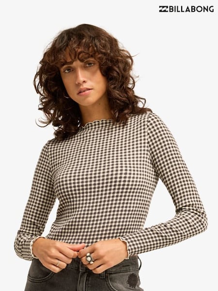 Black - Billabong Way Out Checks Rib Knit Top