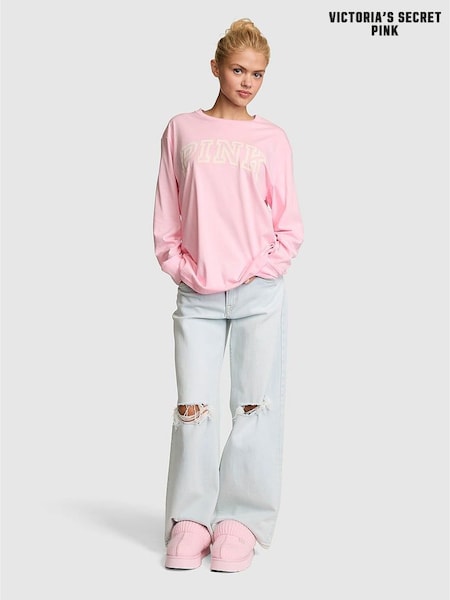 Coconut Pink Logo - Victoria's Secret Pink Cotton Long Sleeve T-shirt