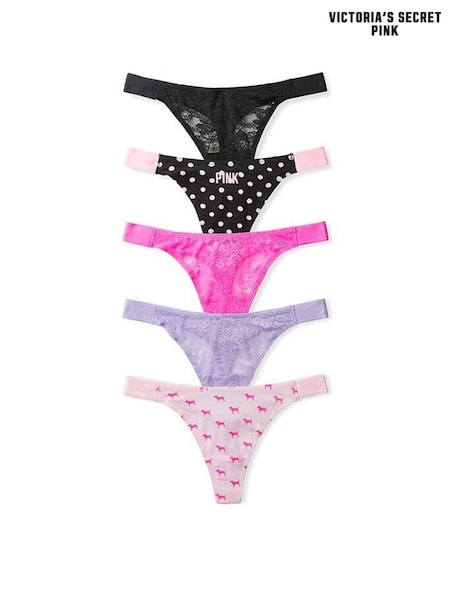 Black/Pink/Purple - Victoria's Secret Pink 5 Pack Logo Knickers