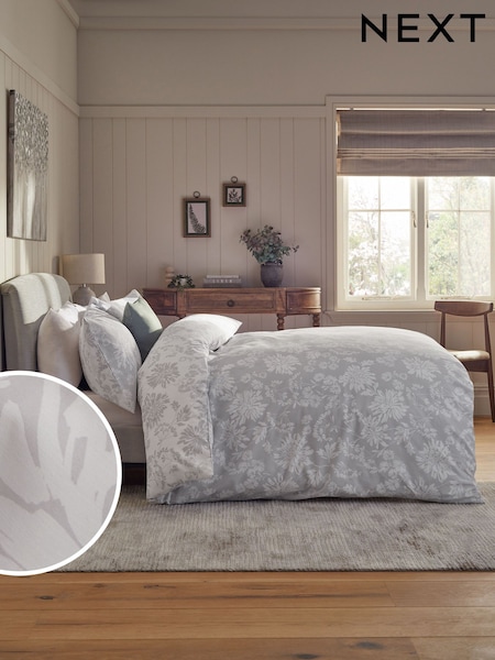 Grey Floral Duvet Cover and Pillowcase Set (N50237) | £14 - £30
