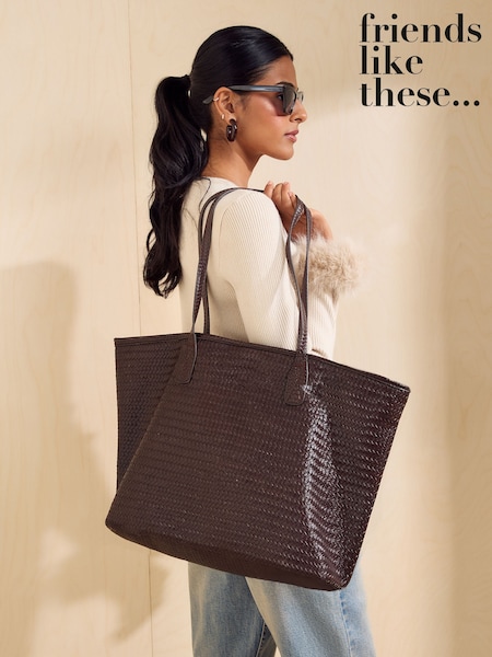Chocolate Brown Weave - Friends Like These Shopper Bag With Pouch