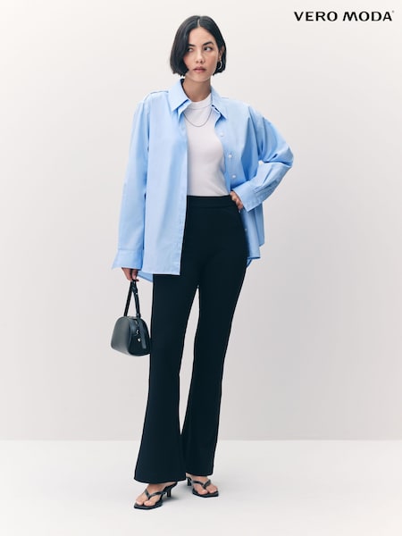 VERO MODA Black Flared High Waisted 100% Cotton Trousers (N50444) | £28