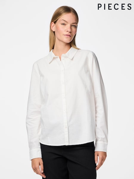 PIECES White Classic Oxford Workwear 100% Cotton Shirt (N50528) | £22