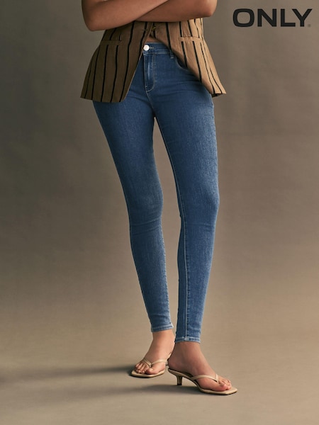 ONLY Blue Rain Regular Waist Stretch Skinny 100% Cotton Jeans (N50555) | £22