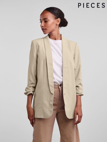 PIECES Cream Ruched Sleeve Blazer (N50622) | £38