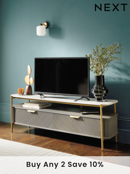 Dark Grey Valencia Mango Wood Up to 65 inch, Floating Top TV Unit (N50827) | £775