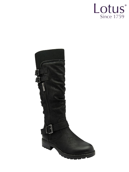 Lotus Black Knee High Boots (N50830) | £75