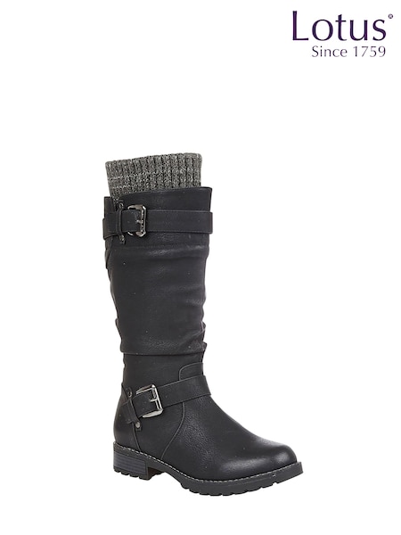 Lotus Black Knee High Boots (N50835) | £70