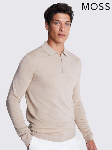 MOSS Natural Merino Blend Quarter Zip Polo Shirt (N51699) | £60