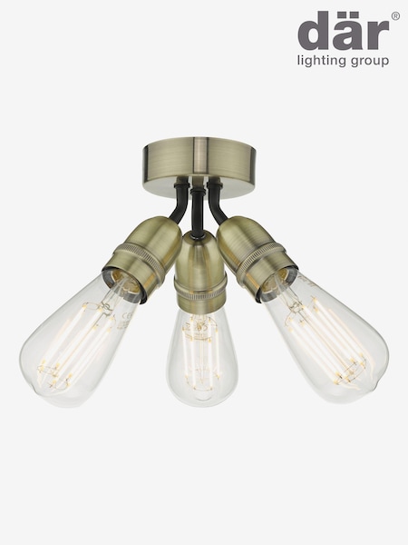 Dar Lighting Antique Brass Yao 3 Light Flush Ceiling Light (N51758) | £30