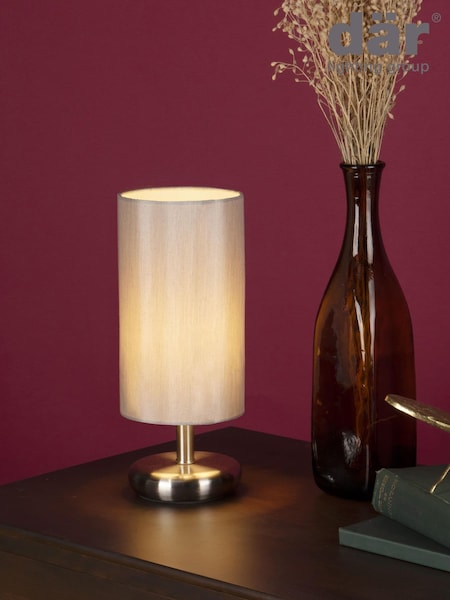 Dar Lighting Satin Chrome Tico Touch Table Lamp with Grey Shade (N51763) | £34.50