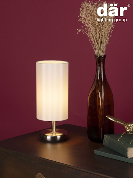 Dar Lighting Satin Chrome Tico Touch Table Lamp with Ivory Shade (N51764) | £34.50