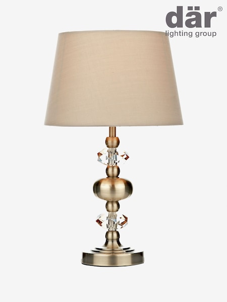 Dar Lighting Antique Brass Edith Touch Table Lamp with Taupe Shade (N51794) | £48