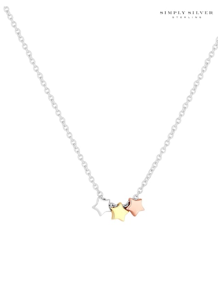 Simply Silver Sterling Silver Tone 925 Tri Tone Triple Star Necklace - Gift Boxed (N51827) | £28