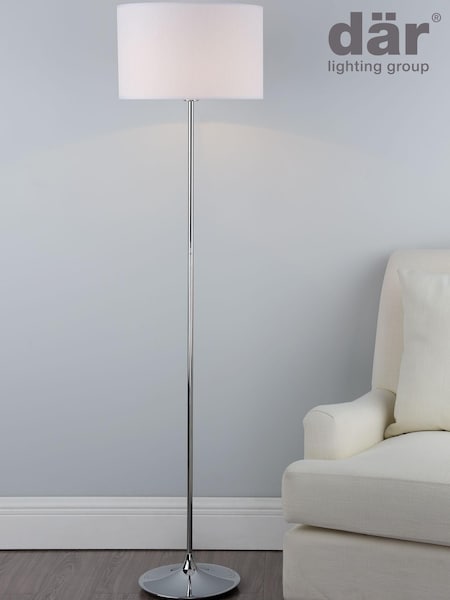 Dar Lighting Polished Chrome Delta Floor Light with Ivory Shade (N52316) | £175