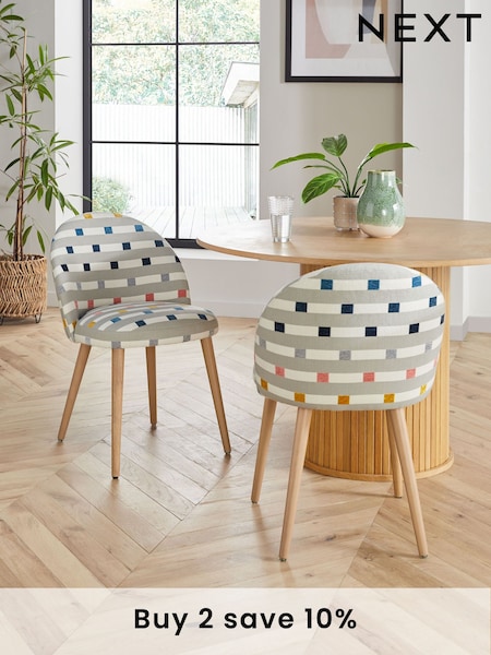 Set of 2 Chunky Stripe Geo Newman Light Wood Leg Dining Chairs (N52322) | £250