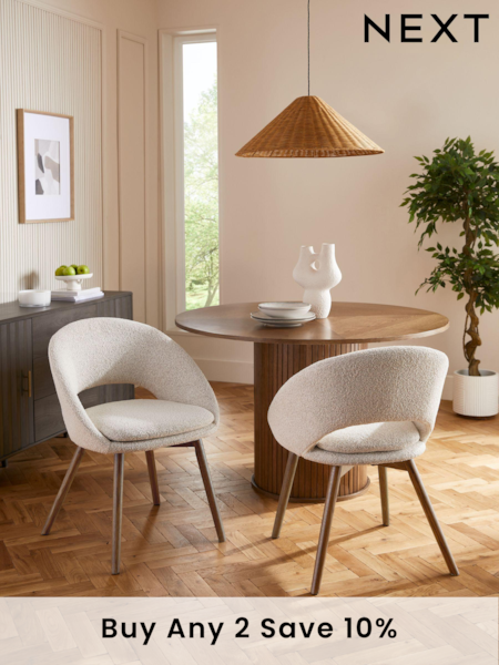 Set of 2 Casual Boucle Light Natural Hewitt Upholstered Dark Wood Leg Dining Chairs (N52326) | £340