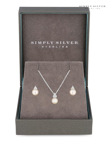 Simply Silver Sterling Silver Tone 925 Freshwater Pearl Set - Gift Boxed (N52424) | £36