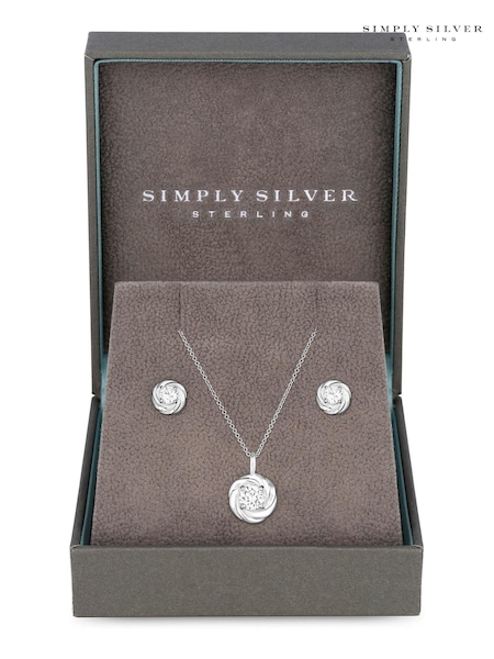 Simply Silver Sterling Silver Tone 925 Cubic Zirconia Knot Set - Gift Boxed (N52434) | £30