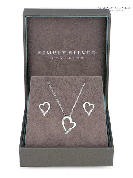 Simply Silver Sterling Silver Tone 925 Cubic Zirconia Heart Set - Gift Boxed (N52447) | £30