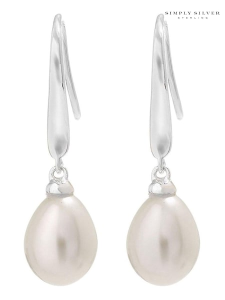 Simply Silver Sterling Silver Tone 925 Freshwater Pearl Cubic Zirconia Sleek Drop Earrings (N52750) | £25