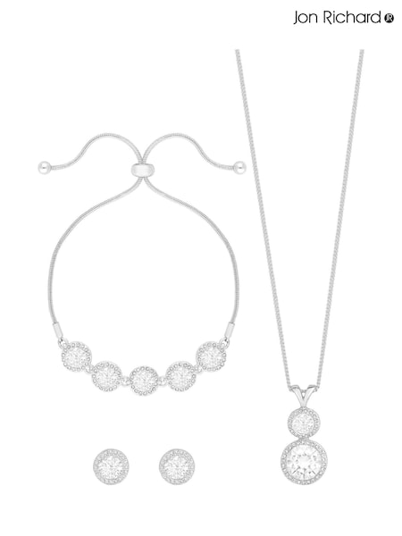 Jon Richard Silver Tone Crystal Halo Double Solitaire Trio Set (N52786) | £25