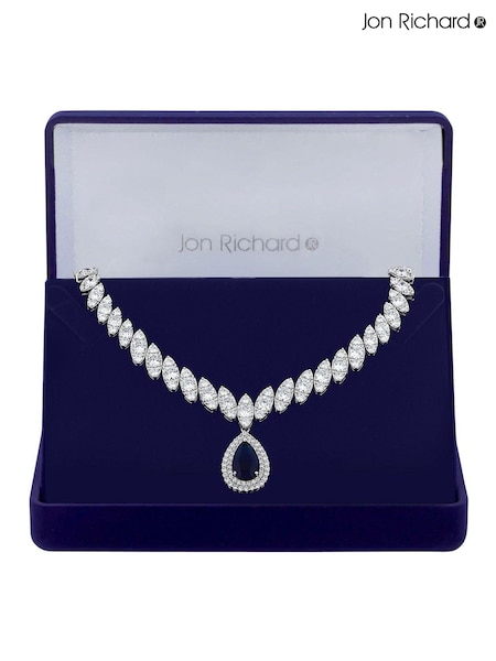Jon Richard Blue Gift Boxed Rhodium Plate Cubic Zirconia Statement Necklace (N52852) | £90