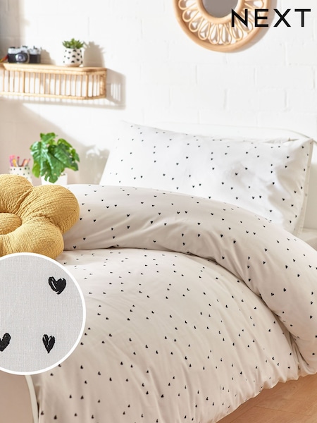 Black/White Hearts 100% Cotton Duvet Cover And Pillowcase Set (N53612) | £18 - £28