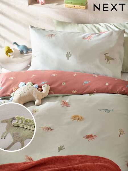 Sage Green Tassel Dinosaurs 100% Cotton Printed Bedding Duvet Cover and Pillowcase Set (N53637) | £30 - £42
