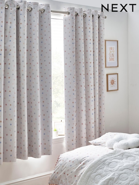 Pink Scandi Spot Eyelet Blackout Curtains (N53674) | £44 - £74