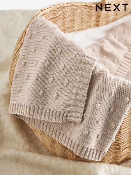 Mink Brown 100% Cotton Spot Baby Knitted Blanket (N53777) | £26