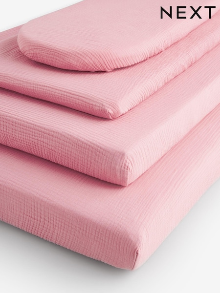 2 Pack Pink Baby 100% Cotton Muslin Fitted Sheets (N53807) | £14 - £28