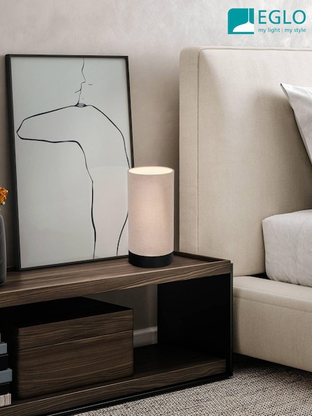 Eglo Black Feniglia Natural Linen Cylindrical Table Lamp (N54003) | £45